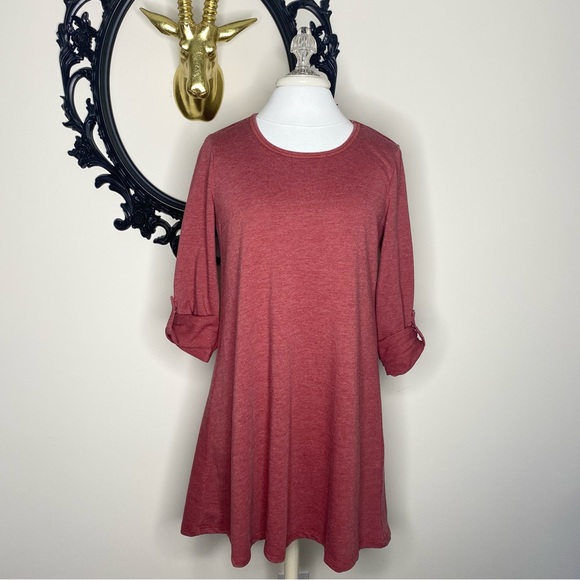 Z Supply Burgundy Rolled Sleeves Sweatshirt Dress - Picture 1 of 6